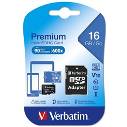 VERBATIM MEMORY CARD MICRO SDHC 16GB