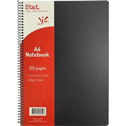 STAT NOTEBOOK A4 7MM RULED 60Gsm Black Pp Cover 120 Pages