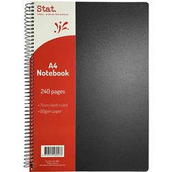 STAT NOTEBOOK A4 7MM RULED 60Gsm Black Pp Cover 240 Pages