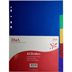 STAT DIVIDERS A4 PP 5 TAB ASS