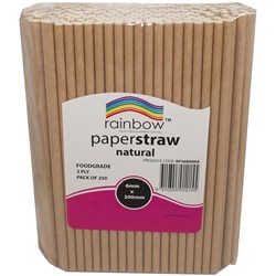 RAINBOW PAPER STRAWS 6MM NATURAL Pack of 250