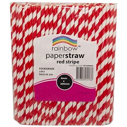 RAINBOW PAPER STRAWS 6MM RED STRIPE Pack of 250