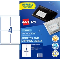 AVERY WEATHER PROOF LABELS Laser 199.6x289.1mm White Pack of 40