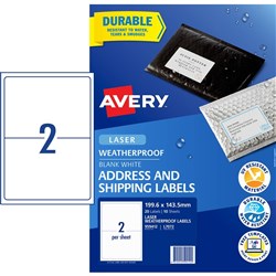 AVERY WEATHER PROOF LABELS Laser 199.6x143.5mm White Pack of 20