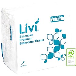 Livi Essentials Toilet Paper Interleaved 2 ply 250 Sheets Box of 36