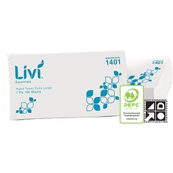 Livi Essentials Hand Towel Extra Large 1 Ply 100 Shts CTN24-W230MM X L360MM