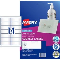 Avery Crystal Clear Laser Address Label 14UP 99.1x38.1mm 350 Labels 25 Sheets