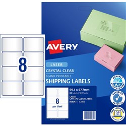 Avery Crystal Clear Laser Address Label 8UP 99.1x67.7mm 200 Labels 25 Sheets