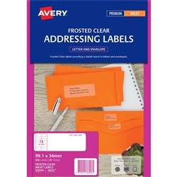 Avery Inkjet Frosted Clear Label 16UP 99.1x34mm 400 Labels, 25 Sheets