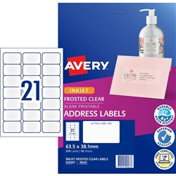 Avery Inkjet Frosted Clear Label 21UP 63.5x38.1mm J8560 525 Labels, 25 Sheets