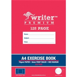 WRITER PREMIUM EXERCISE BOOK A4 8MM RULED 128 PAGES - DRUM