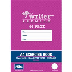 Writer Premium Exercise Book A4 18mm Dotted Thirds 64 Pages - CAR