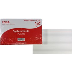 Stat System Cards 127x203mm Ruled Pack of 100 White