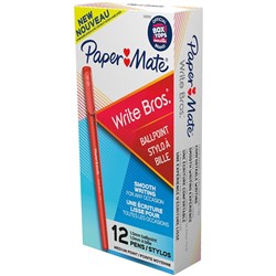 Paper Mate Write Bros Ballpoint Pen Medium 1mm Red Pack of 12