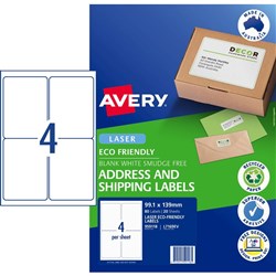 Avery Eco Friendly 4 UP 80 PER BOXLabels Laser Printer White 99.1 x 139 mm,