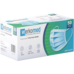 Werkomed Disposal Surgical Face Mask 3Ply Box of 50