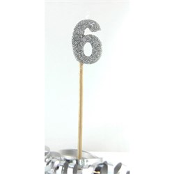 Alpen Candle Long Stick Glitter No. 6 Silver