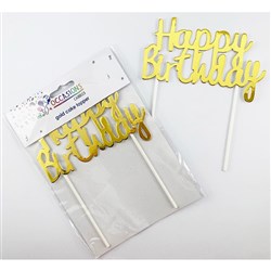 Alpen Happy Birthday Cake Topper 135mm H x 100mm W Metallic Gold