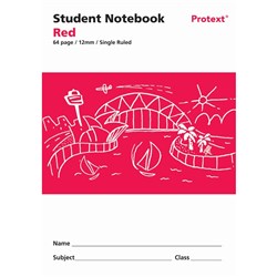 Protext Student Note Book 250 x 175mm Single Ruled 12mm 64 Page Red