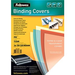 FELLOWES&REG; BINDING COVER A4 240 Micron PVC Clear Pack of 100