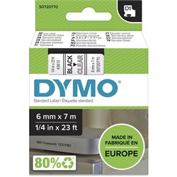 DYMO D1 6MM X7M BLACK ON CLEAR