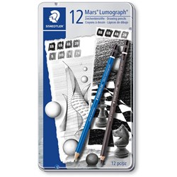 MARS LUMOGRAPH SKETCING PENCIL TIN OF 12 SHADES  HB -11B