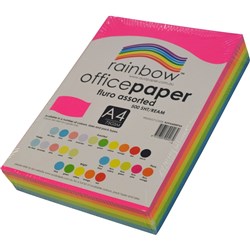 RAINBOW 80GSM OFFICE PAPER A4 Fluro Assorted Ream of 500