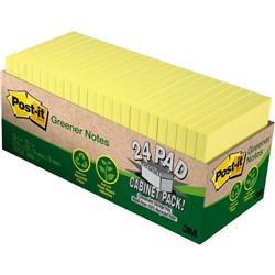 POST-IT 654R-24CP-CY NOTES Cab Pack 100% Rcycld 76x76 Yel PK24