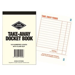ZIONS RESTAURANT DOCKET BOOK-ZIONS TAKE AWAY NO. With Claim Slip EA