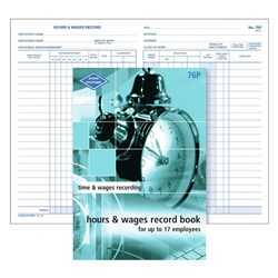 ZIONS HOURS & WAGES RECORD BOOK NO.76P 76P Up to 17 Employees 205x1 EA