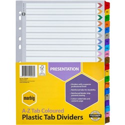 DIVIDERS A4 A-Z REINF TAB PP MARBIG SET