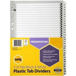 DIVIDERS A4 31 REINF TAB BRD BLACK/WHITE