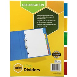 DIVIDERS A4 WHITE MANILLA INSERTABLE -5 COLOURED TABS