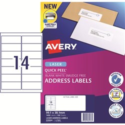 AVERY ADDRESS LASER LABELS L7163 14 L/P/Sht 99.1x38.1mm EA