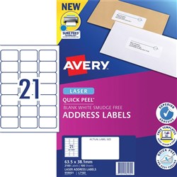 AVERY ADDRESS LASER LABELS L7160 21 L/P/Sht 63.5x38.1mm EA