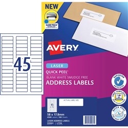 AVERY ADDRESS LASER LABELS L7156 45 L/P/Sht 58x17.8mm