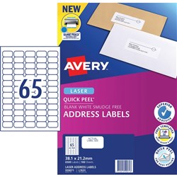 AVERY ADDRESS LASER LABELS L7651 65 L/P/Sht 38.1x21.2mm EA