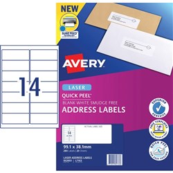 AVERY L7163 MAILING LABELS Laser 14/Sht 99.1x38.1mm