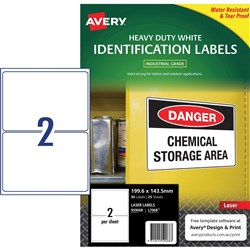 AVERY HEAVY DUTY LASER LABELS 2UP L7068 BOX50