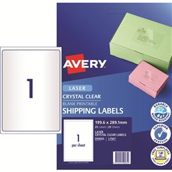 AVERY CLEAR LASER LABELS L7567 1 L/P/Sht 199.6x289.1mm EA