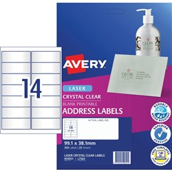 AVERY CLEAR LASER LABELS L7563 14 L/P/Sht 99.1x38mm BX350