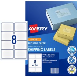 AVERY CLEAR INKJET LABELS J8565 8 L/P/Sht 99.1x67.7mm Parcel EA