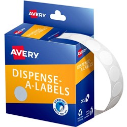 AVERY DISPENSER LABELS Circles DMC14W 14mm White only EA