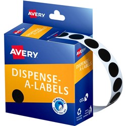 AVERY DISPENSER LABELS Circles DMC14BL 14mm Black EA