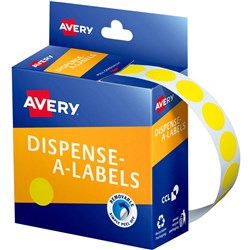 AVERY DISPENSER LABELS Circles DMC14Y 14mm Yellow EA