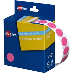 AVERY DISPENSER LABELS Circles DMC14P 14mm Pink P1050