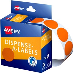 AVERY DISPENSER LABELS Circles DMC24O 24mm Orange PK500