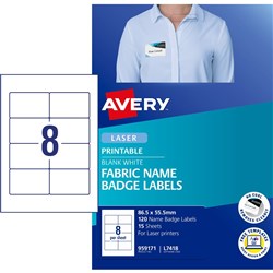 AVERY L4784 FABRIC NAME LABELS 8/Sht 86.5x55.5 Acetate Silk PK10