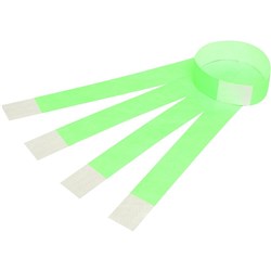 WRISTBAND REXEL FLURO GREEN TYVEK - PACK 100 NUMBERED