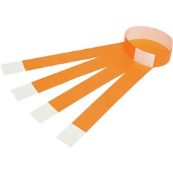 WRISTBAND TYVEK FLURO ORANGE NUMBERED - PK 100